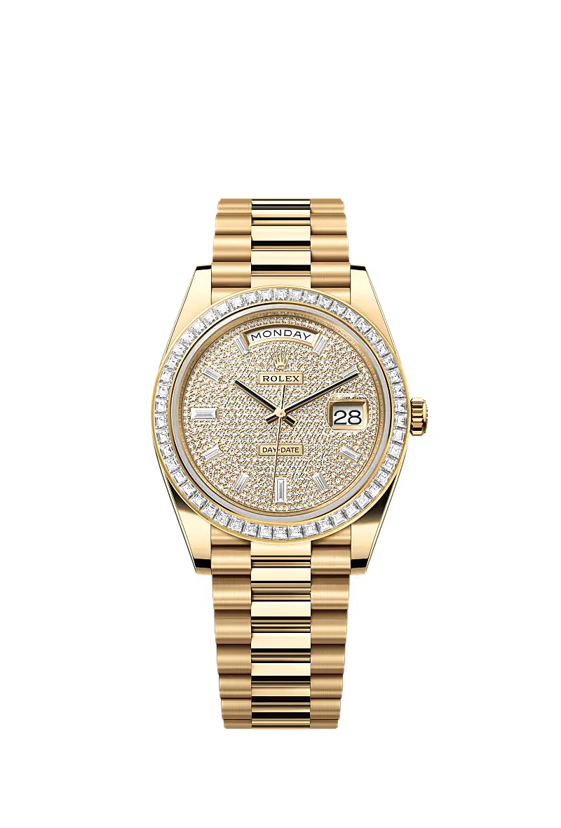 Replica Rolex Day-date Heren Horloge 41mm Goud met Stenen