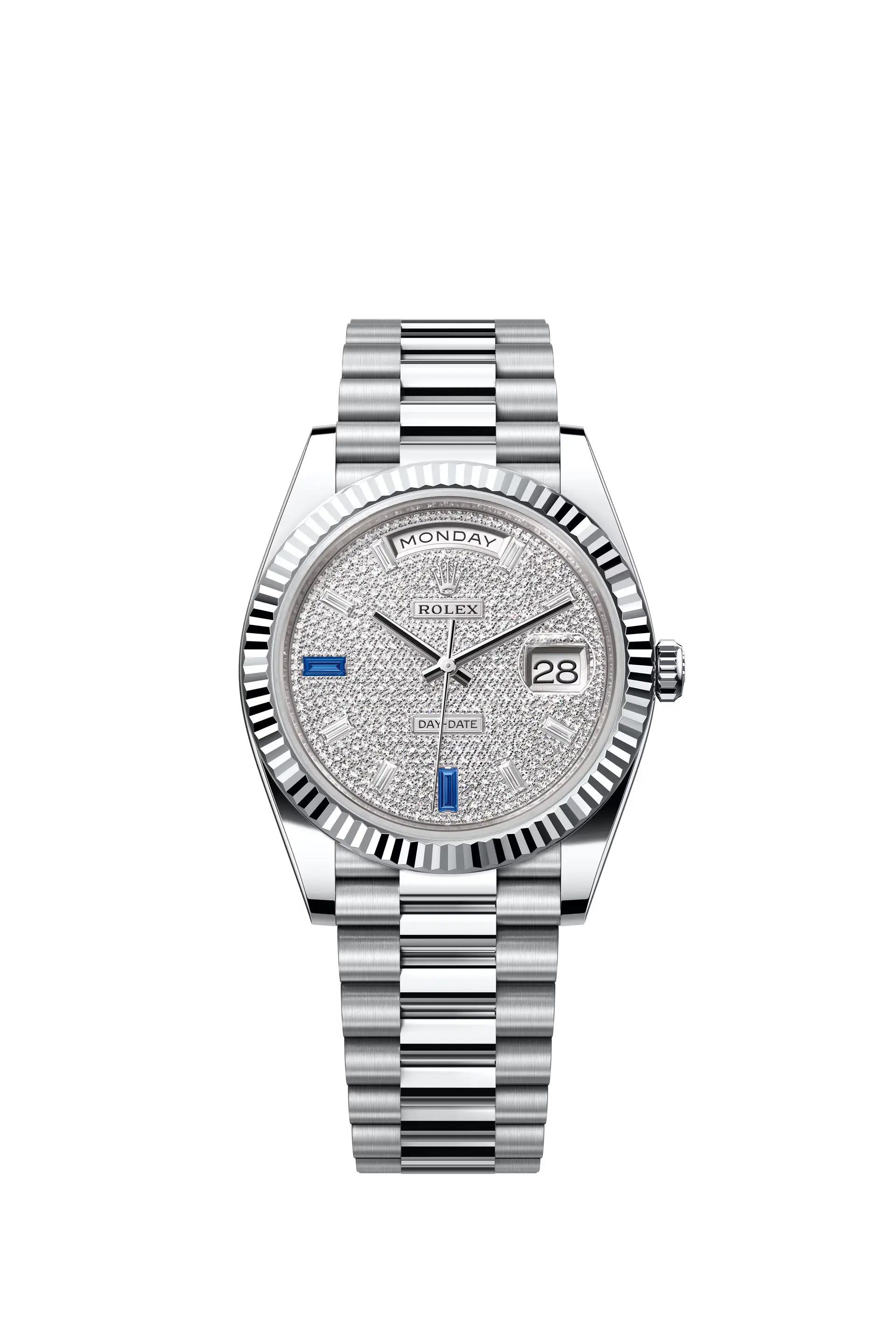 Replica Rolex Day-date Heren Horloge 41mm Zilver met Stenen